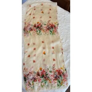 Uno Alla Volta 100% Silk Scarf Transparent Floral Made in India Womens 34" x 13"